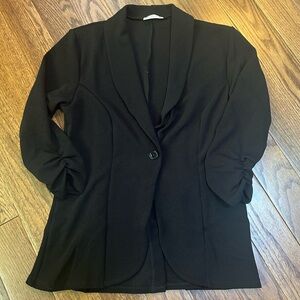 MINEFREE Women's 3/4 Ruched Sleeve Lightweight Work Office Blazer Jacket M